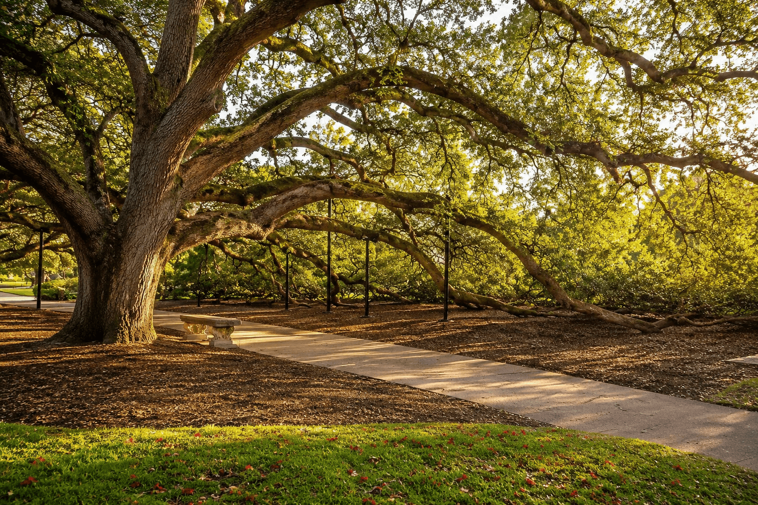 The Century Tree on the Texas A&M University campus — iconic live oak canopy on the main walkway
